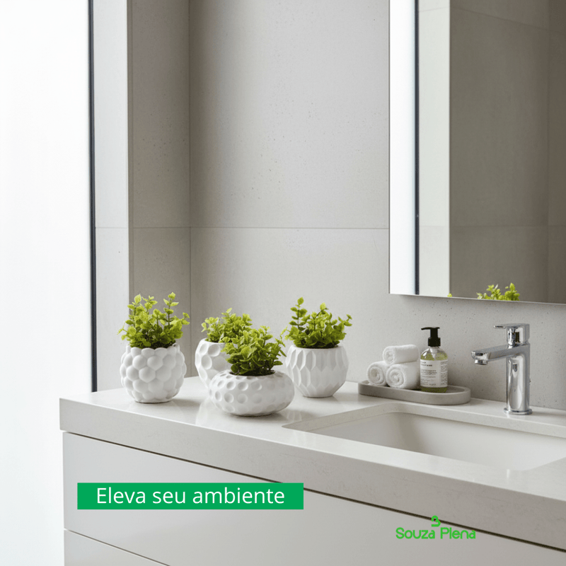 6 Vasos Decorativos em Gesso com Plantas Artificiais - | Souza Plena