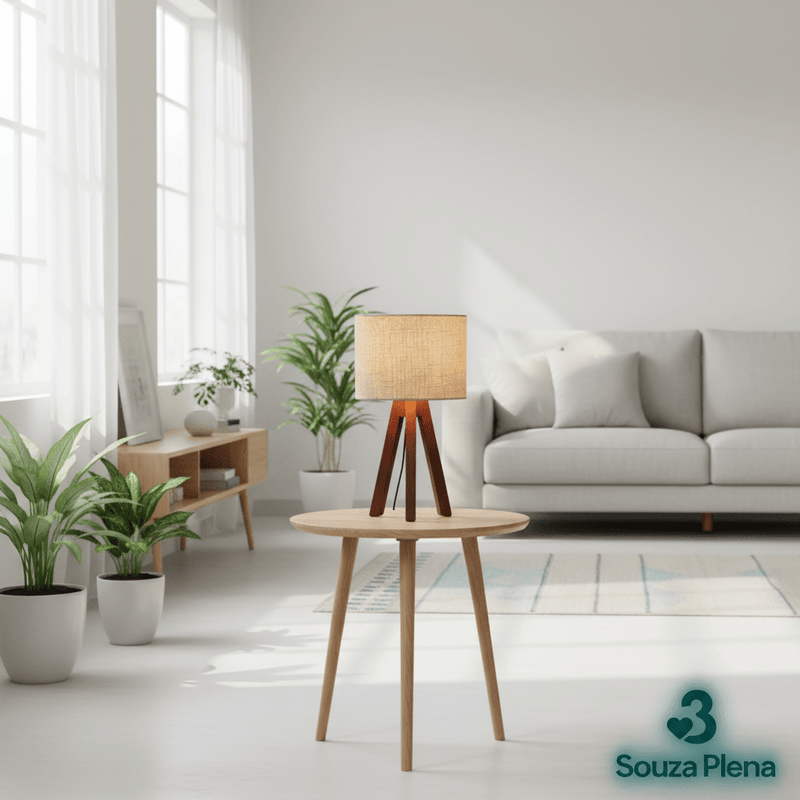 Abajur de Madeira Rústico – Tripé Mesa (Bivolt) - | Souza Plena