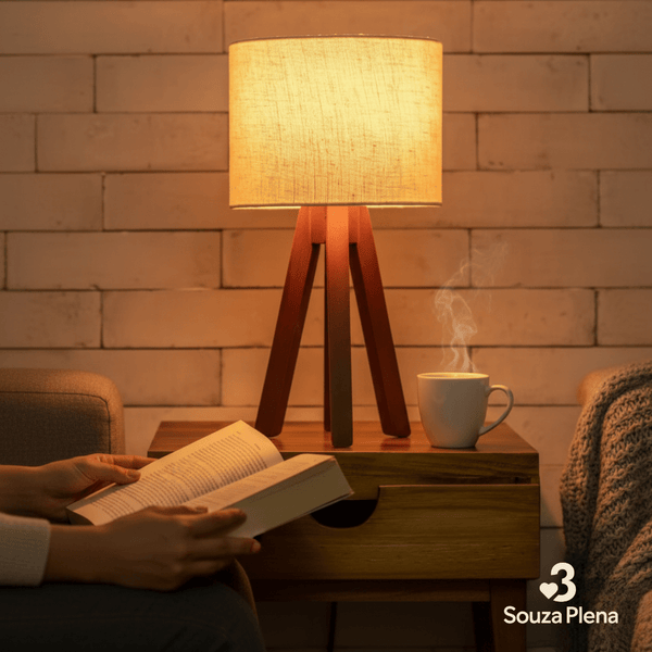 Abajur de Madeira Rústico – Tripé Mesa (Bivolt) - | Souza Plena