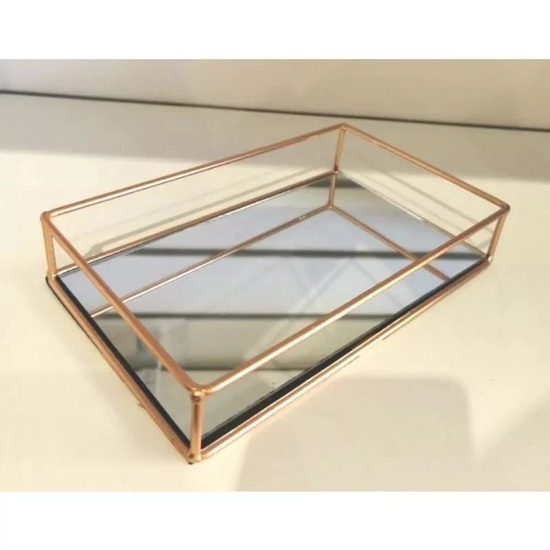 Bandeja Decorativa de Espelho com Hastes Douradas - | Souza Plena