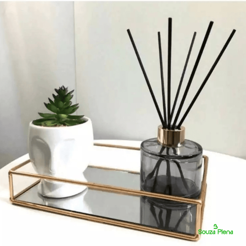 Bandeja Decorativa de Espelho com Hastes Douradas - | Souza Plena