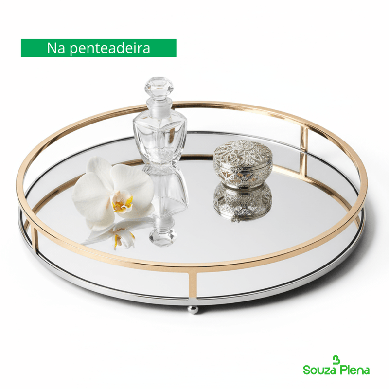Bandeja Decorativa de Espelho com Hastes Douradas - | Souza Plena