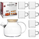 Chaleira de Vidro com 6 Xícaras + Coador Inox e Tampa de Bambu - | Souza Plena