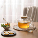 Chaleira de Vidro com 6 Xícaras + Coador Inox e Tampa de Bambu - | Souza Plena