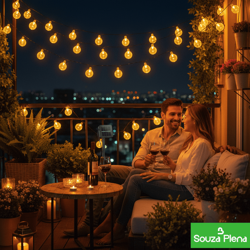 Varal de luzes led solar, luz natal - | Souza Plena